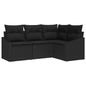 vidaXL Ensemble de canapé de jardin avec coussin 4 Pièces Noir polyrotin