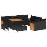 Set de Sofa de Jardin 13 pièces avec Coussins Noir Poly Rattan Acacia