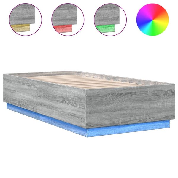 vidaXL Cadre de lit avec LED sans matelas sonoma gris 90x190 cm