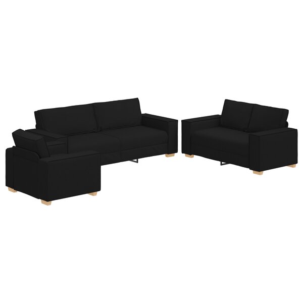 Canapé 3 pièces vidaXL avec coussins en tissu noir