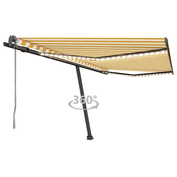 vidaXL Auvent automatique capteur de vent/LED 400x300cm Jaune et blanc