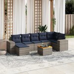vidaXL Salon de jardin 8 Pièces avec coussins gris résine tressée