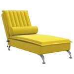 vidaXL Chaise longue de massage avec traversin jaune velours