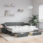 vidaXL Lit de jour avec gigogne et tiroirs gris foncé 90x190 cm tissu