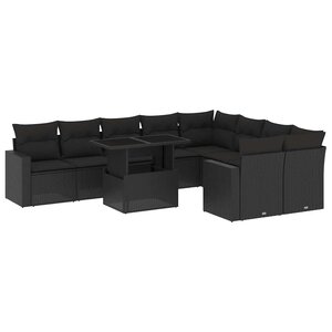 vidaXL Salon de jardin 10 Pièces avec coussins noir résine tressée