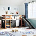 vidaXL Lit mezzanine enfants et rideaux blanc/noir 90x200cm pin massif
