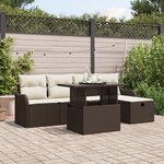 Ensemble de canapé de jardin vidaXL 6 pièces avec coussins en rotin poly marron