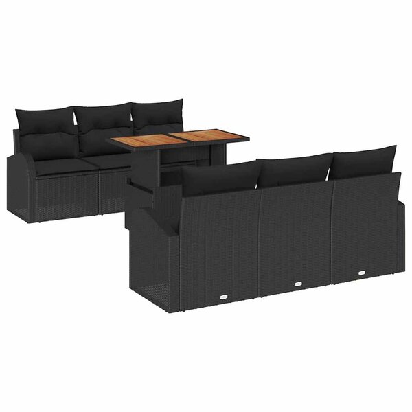 vidaXL Ensemble de canapé de jardin avec coussin 7 Pièces Noir