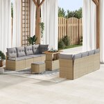 Ensemble de canapé de jardin 11 pièces avec coussins beige poly rotin