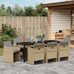 vidaXL Ensemble de salle à manger de jardin de 9 pièces avec coussins en rattan poly beige