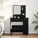 vidaXL Ensemble de table de maquillage LED avec porte 2 Pièces Chêne noir