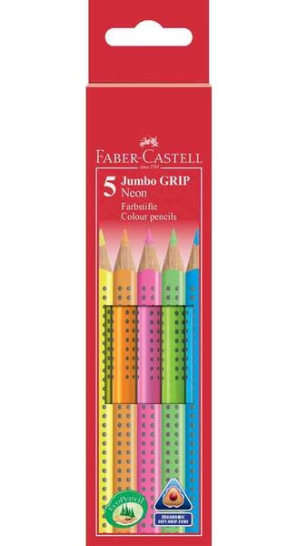 Etui de 5 crayons couleur Jumbo GRIP Neon FABER-CASTELL