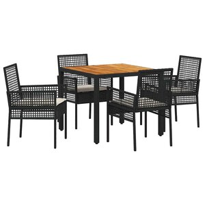 vidaXL Ensemble de salle à manger pour jardin 5 Pièces Noir polyrotin