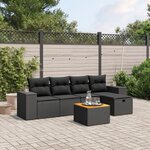 vidaXL Salon de jardin 6 Pièces avec coussins noir résine tressée