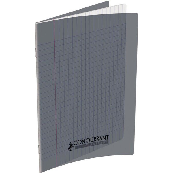 Cahier 48 pages seyès 90 g  couverture polypropylène gris  format 17 x 22 cm  CONQUERANT