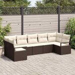 vidaXL Ensemble de canapé de jardin avec coussin 7 Pièces Marron  Crème