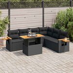 vidaXL Salon de jardin avec coussins 7 Pièces noir résine tressée acacia