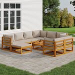 vidaXL Salon de jardin 10 Pièces avec coussins gris clair bois massif