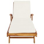 vidaXL Chaise longue avec coussin Bois de teck massif Marron et Crème