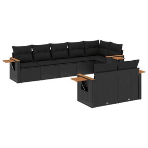 vidaXL Salon de jardin 8 Pièces avec coussins noir résine tressée