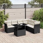 vidaXL Salon de jardin 7 Pièces avec coussins noir résine tressée