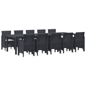 Ensemble de repas de jardin 11 pièces avec coussins en poly rattan anthracite vidaXL