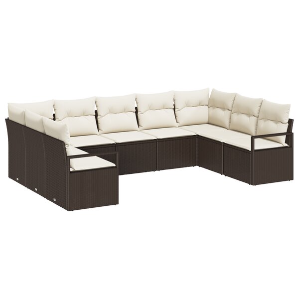 Ensemble de canapé de jardin 9 pièces vidaXL avec coussins en rotin poly brun