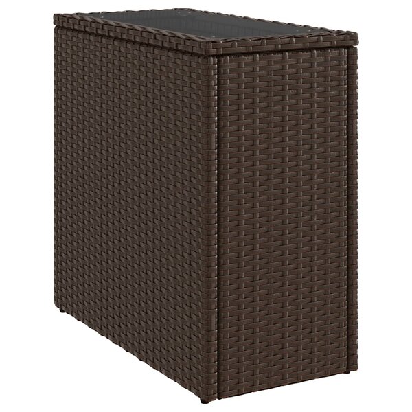 vidaXL Table d'appoint de jardin avec dessus en verre marron rotin