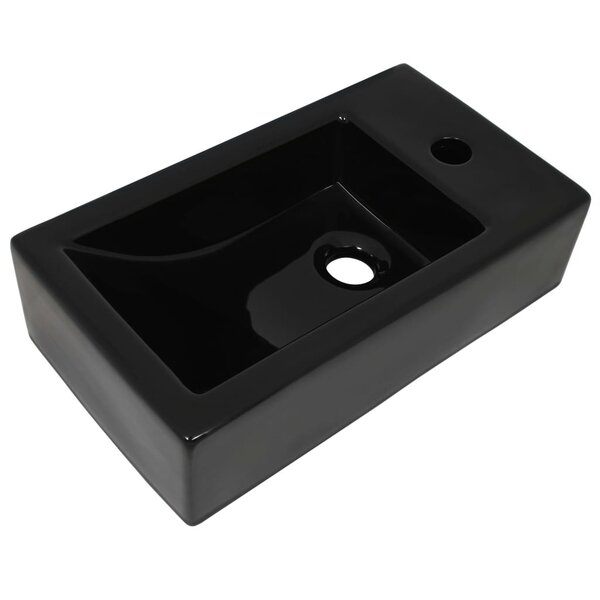 vidaXL Vasque avec trou de robinet Céramique Noir 46 x 25 5 x 12 cm