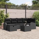 vidaXL Ensemble de canapé de jardin avec coussin 7 Pièces Noir Poly rotin