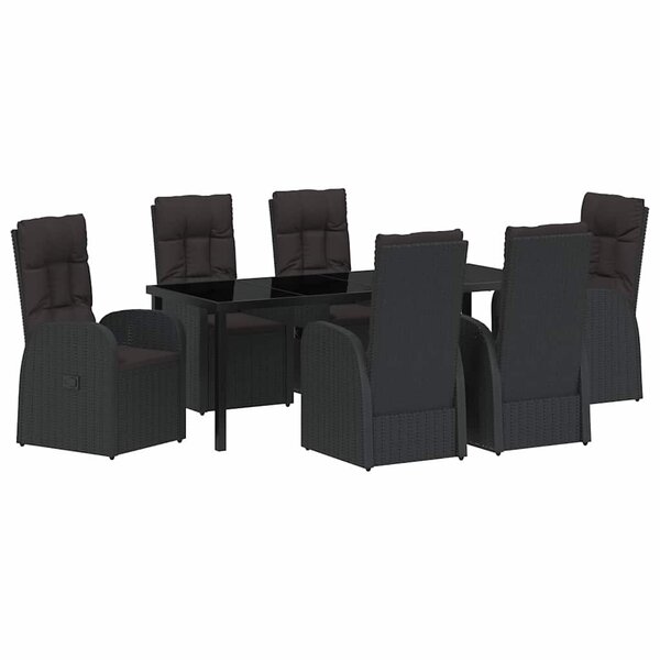 vidaXL Ensemble de salle à manger pour jardin 7 pc Noir polyrotin