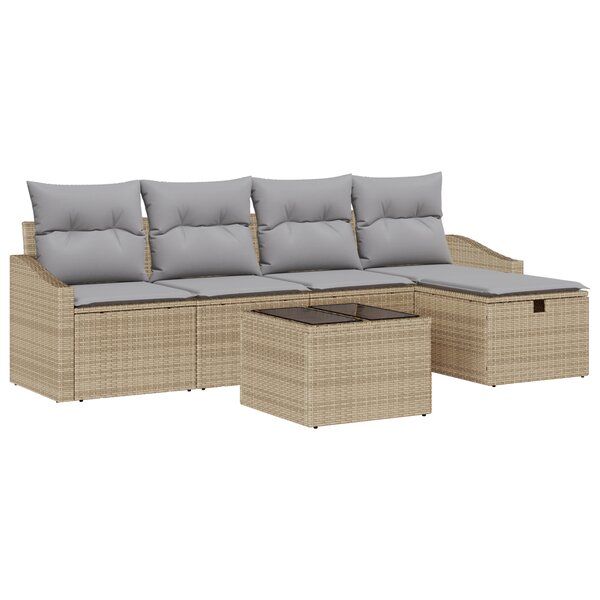 vidaXL Ensemble de Canapé de Jardin 6 Pièces avec Coussins Beige en Rattan Poly