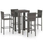 vidaXL Ensemble de bar d'extérieur 5 Pièces accoudoir Résine tressée Gris