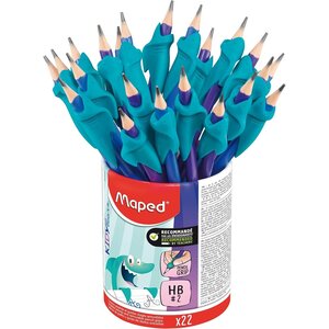 Pot 22 Crayons Graphite HB2 + Guide-doigts Requin Kidy Learn MAPED