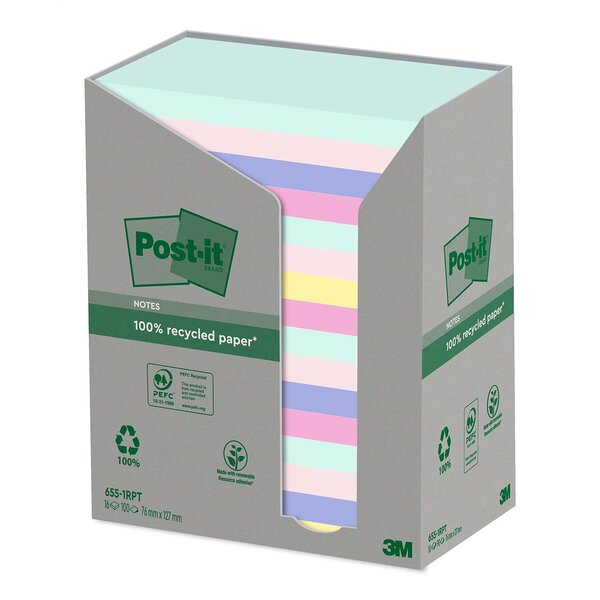 Bloc-note adhésif Recycling  127 x 76 mm  4 couleurs POST-IT