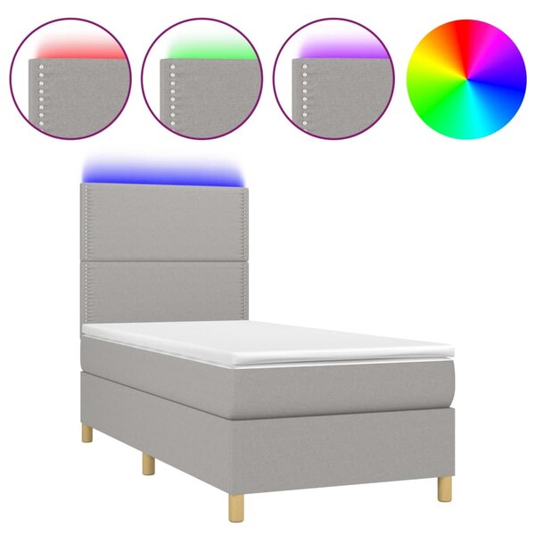 vidaXL Sommier à lattes de lit avec matelas et LED Gris clair 90x190cm