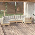 vidaXL Salon de jardin 6 Pièces avec coussins crème bois de pin