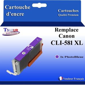 T3AZUR - Cartouche compatible avec Canon CLI581XL CLI-581 XXL pour Canon Pixma TS8100 TS8150 TS8151 TS8152 TS8200 TS8240 Photo Bleue