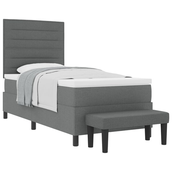 vidaXL Lit avec Sommier avec Matelas & Banc Gris Foncé 90x190 cm Tissu