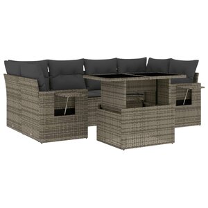 vidaXL Salon de jardin avec coussins 7 Pièces gris résine tressée
