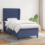 vidaXL Sommier à lattes de lit avec matelas Bleu 90x200 cm Tissu