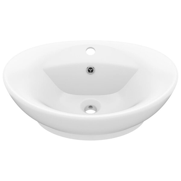 vidaXL Lavabo ovale de luxe à trop-plein Blanc mat 58 5x39cm Céramique