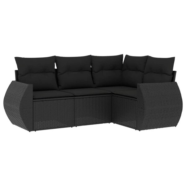vidaXL Salon de jardin 4 Pièces avec coussins noir résine tressée