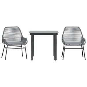 vidaXL Ensemble à manger jardin coussins 3 Pièces gris poly rotin verre