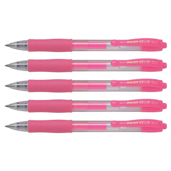 Stylo Roller Encre Gel G2 07 Pointe Moyenne Néon Rose x 5 PILOT