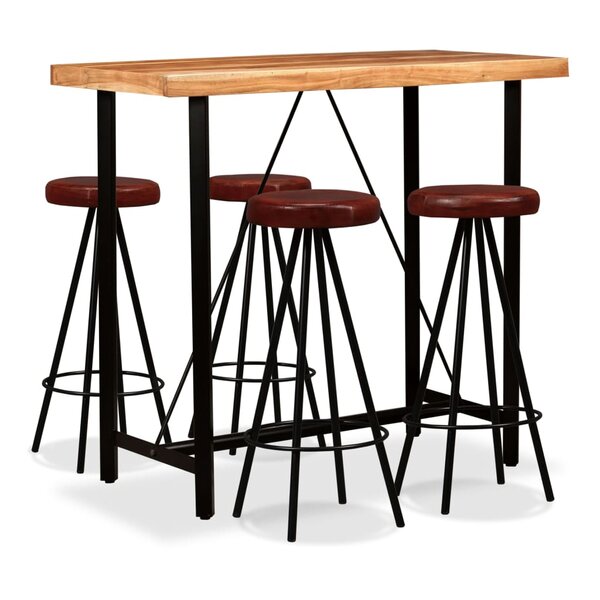 vidaXL Ensemble de bar 5 Pièces Bois d'acacia massif et cuir véritable