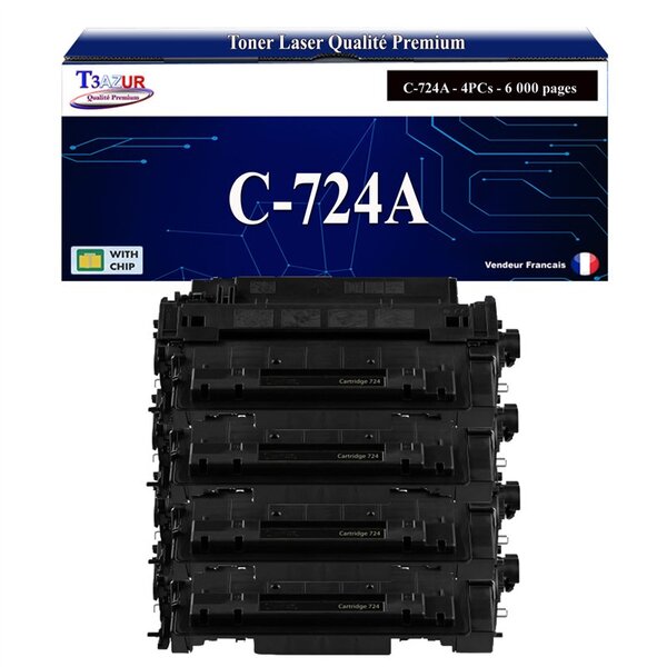 T3AZUR - 4x Toners compatibles avec Canon 724 (3481B002) pour Canon LBP6750DN  LBP6780X  MF512x  MF515x Noir - 6 000p