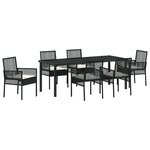 vidaXL Ensemble de salle à manger de jardin 7 pièces avec coussins Noir Poly Rotin