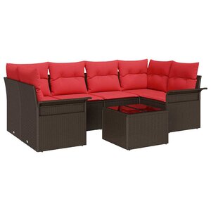 vidaXL Ensemble de canapé de jardin avec coussin 7 Pièces Beige et Rouge