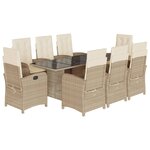 vidaXL Ensemble à manger de jardin et coussins 9 Pièces beige Poly rotin